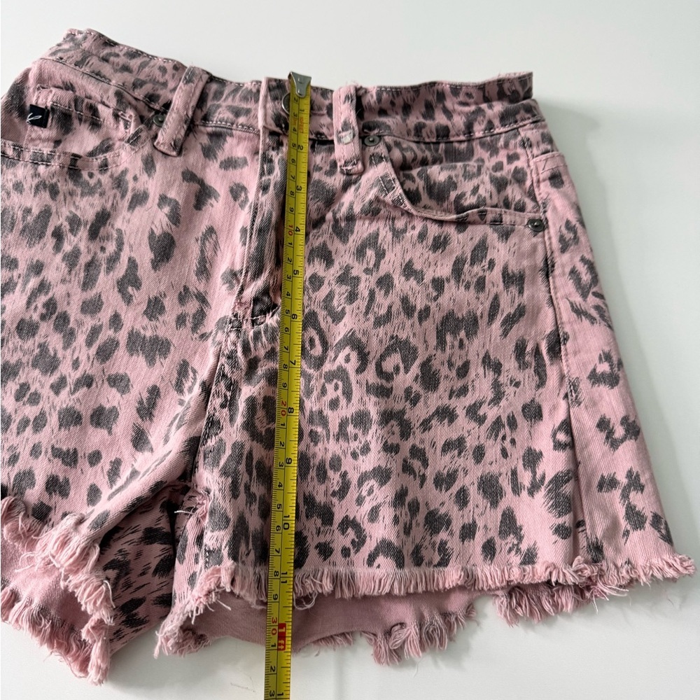 KanCan Pink and Black Cheetah Print Denim Shorts - Picture 9 of 9